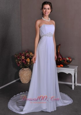 Elegant Empire Strapless Court Train Chiffon Appliques Wedding Dress