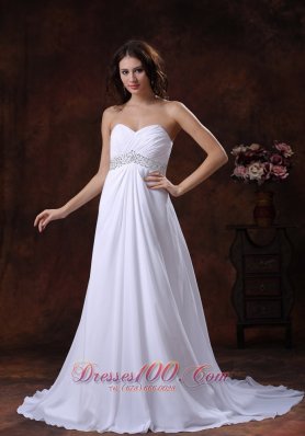 Beaded Decotare Waist White Sweetheart Wedding Dress With Brush Train In Sun City West Arizona