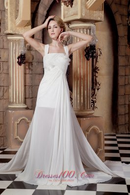Graceful A-line Straps Watteau TrainChiffon Wedding Dress