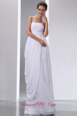 White Column Spaghetti Straps Maternity Wedding Dress Chiffon Beading and Ruch Floor-length