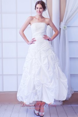 Modest A-line Strapless Ankle-length Taffeta Sequin Wedding Dress