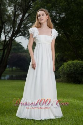 Brand new Empire Square Floor-length Chiffon Ruch Wedding Dress