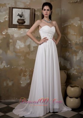 Pretty Empire Sweetheart Wedding Dress Brush Train Chiffon Beading and Ruch