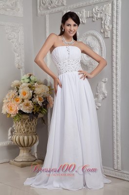 Sweet Empire Strapless Wedding Dress Chiffon Beading Brush Train
