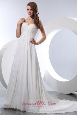 Elegant A-line Straps Beach Wedding Dress Court Train Chiffon Appliques