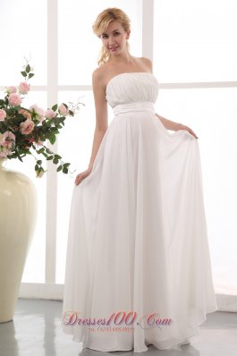 White Empire Strapless Maternity Wedding Dress Floor-length Chiffon Ruch