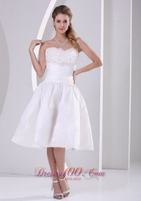Wholesale A-line Strapless Ruch and Ruffles Tea-length Wedding Dress For Outdoor