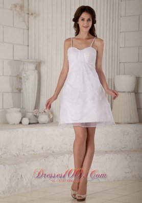 Cute A-line / Princess Spaghetti Straps Mini-length Organza Appliques Wedding Dress