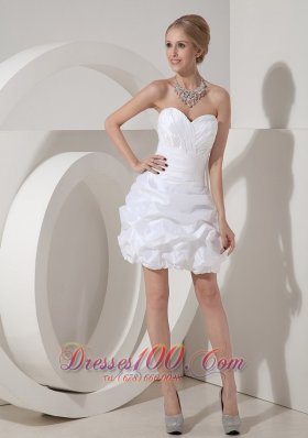 White Column Sweetheart Mini-length Taffeta Ruch Prom Dress
