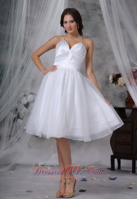 Orange City Iowa Halter Knee-length Organza Ruched Decorate Up Bodice 2013 Short Wedding Dress