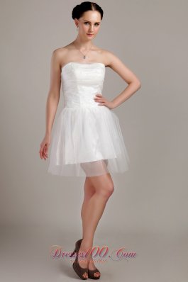Lovely A-line / Princess Strapless Mini-length Organza Beading and Ruch Wedding Dress