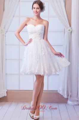 White A-line Sweetheart Mini-length Organza Appliques Prom Dress