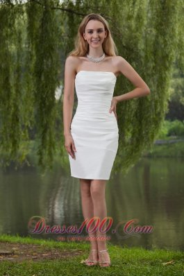 Simple Column/Sheath Strapless Mini-length Taffeta Wedding Dress