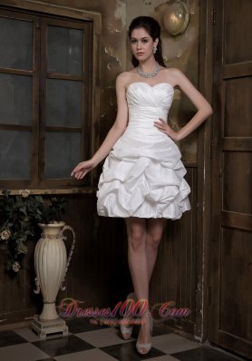 Simple A-line Sweetheart Mini-length Taffeta Ruch and Pick-ups Wedding Dress