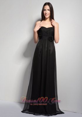 2013 Customize Black Empire Halter Hand Made Flower Bridesmaid Dress Brush Train Taffeta and Chiffon