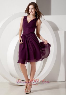 2013 Customize Dark Purple Cocktail Dress Empire V-neck Chiffon Beading Knee-length