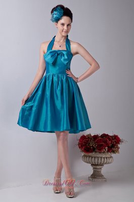 2013 Teal Princess Halter Prom/Homecoming Dress Taffeta Bowknot Knee-length