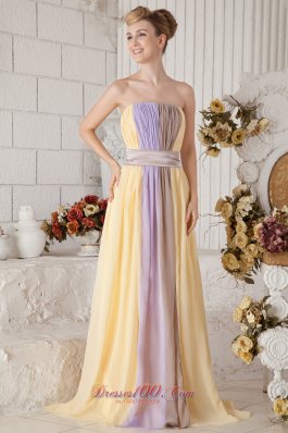 2013 Yellow and Lilac Colorful Empire Strapless Chiffon Prom Dress