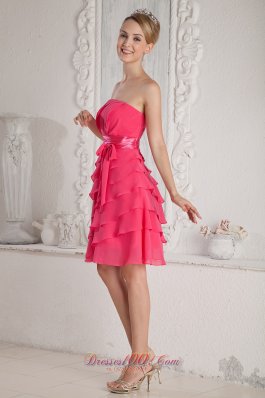 2013 Hot Pink Empire Strapless Ruch and Sash Prom Dress Mini-length Chiffon