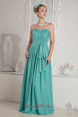 2013 Turquoise Empire Sweetheart Ruch and Sash Prom Dress Floor-length Chiffon