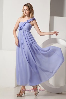 2013 Lilac A-line One Shoulder Hand Made Flowers Bridesmaid Dress Ankle-length Chiffon