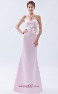 2013 Baby Pink Mermaid Sweetheart Floor-length Satin Bow Bridesmaid Dress