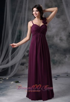 2013 Nevada Iowa Hand Made Flowers Decorate Straps Dark Purple Chiffon Floor-length Ruched Decorate Bodice 2013 Prom / Evening Dress