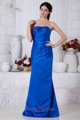 Cheap Royal Blue Column Strapless Ruch Mother Of The Bride Dress Brush Train Taffeta