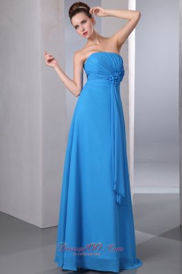 Cheap Teal Empire Strapless Hand Made Flower and Ruch Homecoming Dress Floor-length Chiffon
