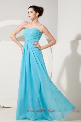 Cheap Elegant Baby Blue Empire Sweetheart Ruch Bridesmaid Dress Floor-length Chiffon