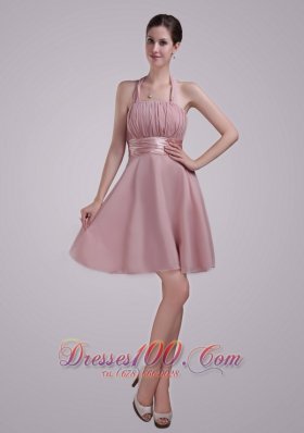 Cheap Pink A-Line / Princess Halter Mini-length Chiffon Ruch Prom / Homecoming Dress