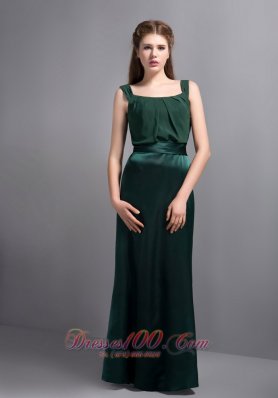 Dark Green Column Square Floor-length Taffeta and Chiffon Prom Dress