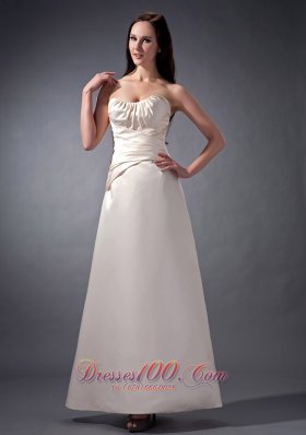 New Off White Cloumn Strapless Bridesmaid Dress Satin Ruch Ankle-length
