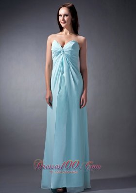 Custom Made Baby Blue Cloumn Sweetheart Bridesmaid Dress Chiffon Ruch Floor-length