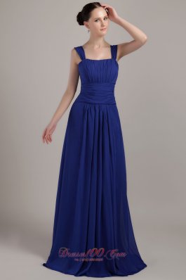 Royal Blue Empire Square Brush Train Chiffon Ruch Bridesmaid Dress