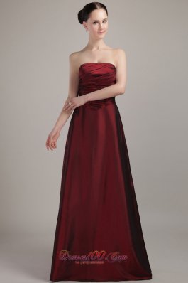 Wine Red Empire Strapless Floor-length Taffeta Bridesmaid Dress