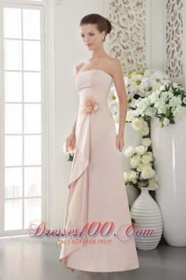 Beautiful Column / Sheath Strapless Floor-length Satin Hand Made Flower Baby Pink Bridesmaid Dress