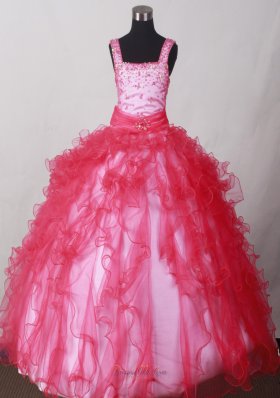Coral Red Straps With Beading For Little Girl Pageant Dresses  Pageant Dresses