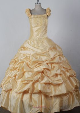 Beading Hand Made Flowers Pick-ups Modest Ball Gown Little Girl Pageant Dress Square Floor-length  Pageant Dresses