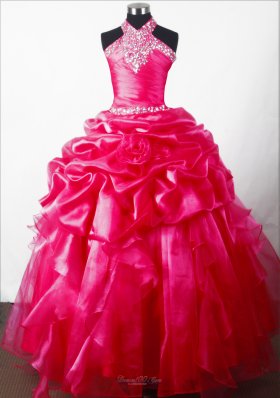 Discout Beading Hand Made Flower Ball Gown Little Gril Pageant Dress Halter Top Floor-length  Pageant Dresses