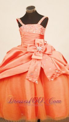 Discount Orange Red Little Girl Pageant Dress Pick-ups Straps Beaded Decorate WithTaffeta Ball Gown In 2013  Pageant Dresses