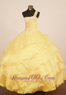 Custom Made Little Girl Pageant Dress One Shulder Neck Floor-Length Yellow Ball Gown  Pageant Dresses