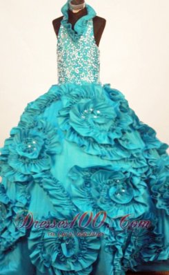 Perfect Little Girl Pageant Dresses Turquoise Halter Top Neck Ruffles Taffeta In 2013  Pageant Dresses