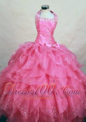 Wonderful Halter Top Hot Pink Organza Beading Little Girl Pageant Dresses  Pageant Dresses