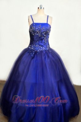 Beading Romantic Spaghetti Straps Tulle and Taffeta Ball gown Royal Blue Little Girl Pageant Dresses Floor-length  Pageant Dresses