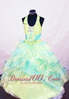 Beading Modest Ball gown Halter Floor-length Multi-colored Little Girl Pageant Dresses  Pageant Dresses
