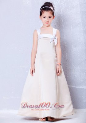 Cheap Custom Made Champagne A-line Square Bows Flower Girl Dress Ankle-length Taffeta