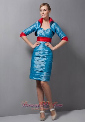 2013 Customize Teal Column Mother Of The Bride Dress Belt Sweetheart Mini-length Taffeta