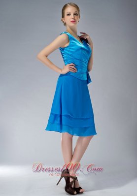 2013 Formal Sky Blue Empire V-neck Mother Of The Bride Dress Knee-length Chiffon Ruch