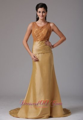 2013 Custom Made Gold Scoop Ruch and Lace Prom Dress With Satin In Greenwich Connecticut 2013